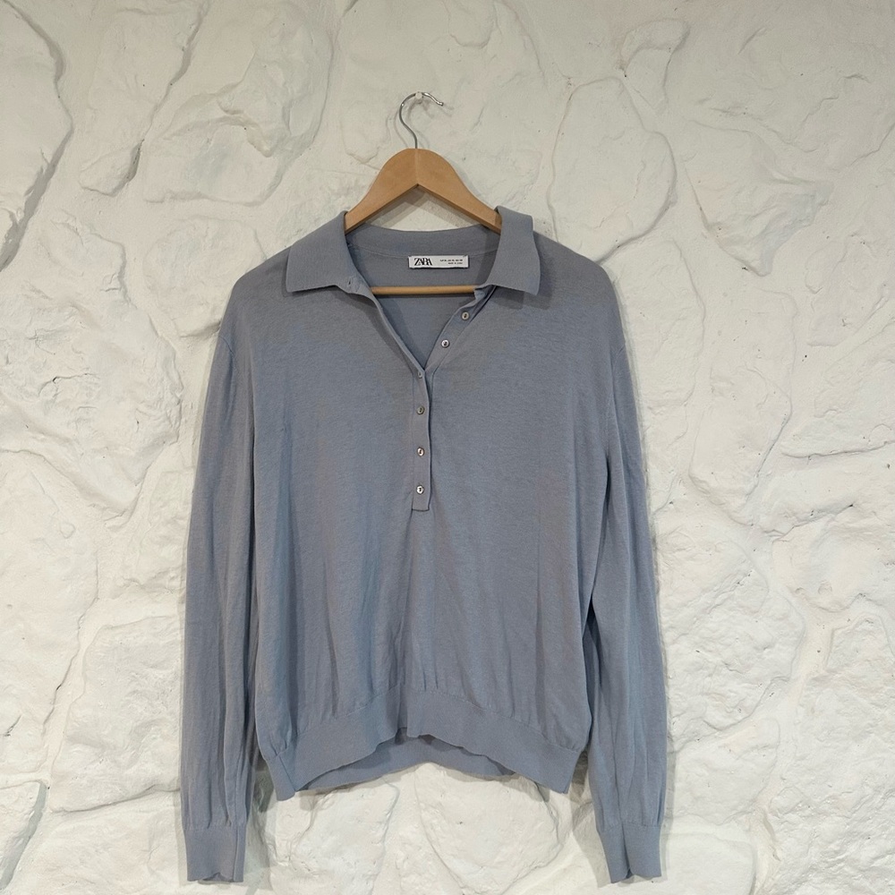Zara Ultra Soft Light Blue Collared Sweater